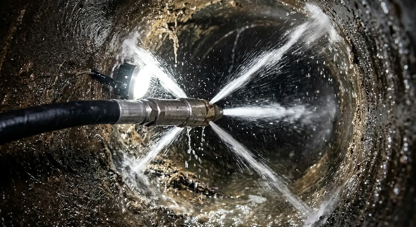 High-pressure hydro jetting nozzle cleaning sewer pipe for Storm Drain Cleaning in Richmond